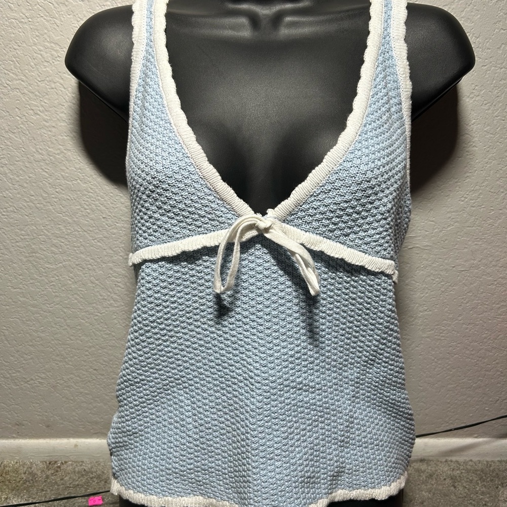 Blue and White Knit Tank Top